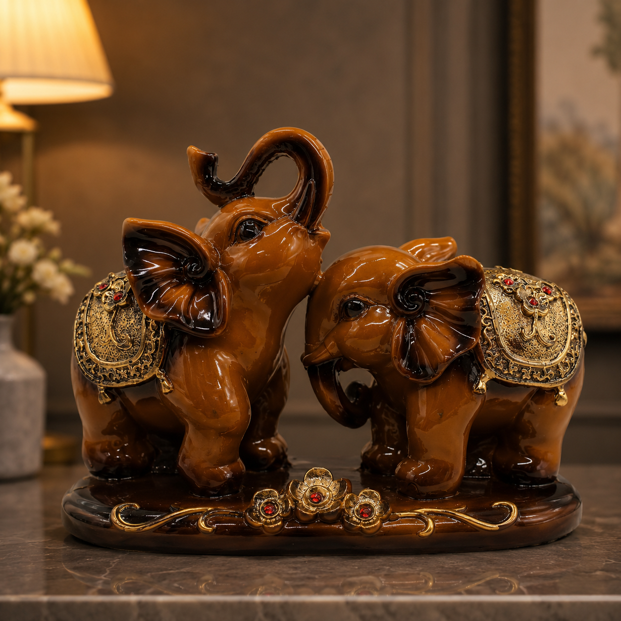 Royal Lucky Elephant Pair Showpiece