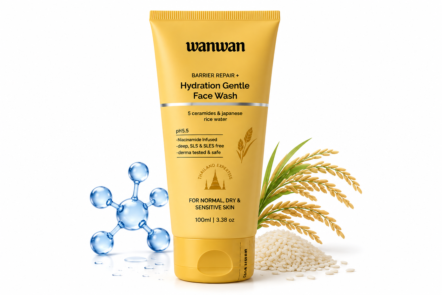 Wanwan Barrier Repair Hydration Gentle Face Wash Japanese Rice Water, Sulphate-Free, 100ml