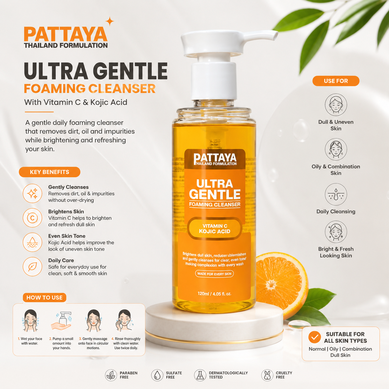Pattaya Ultra Gentle Foaming Cleanser – Vitamin C & Kojic Acid
