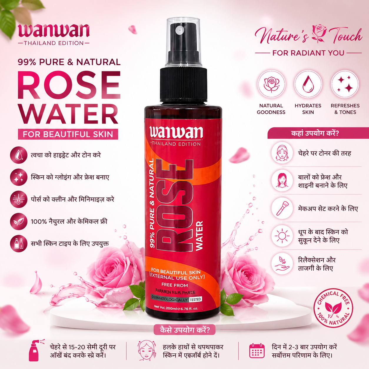 Wanwan Thailand Edition Natural Rose Water Spray