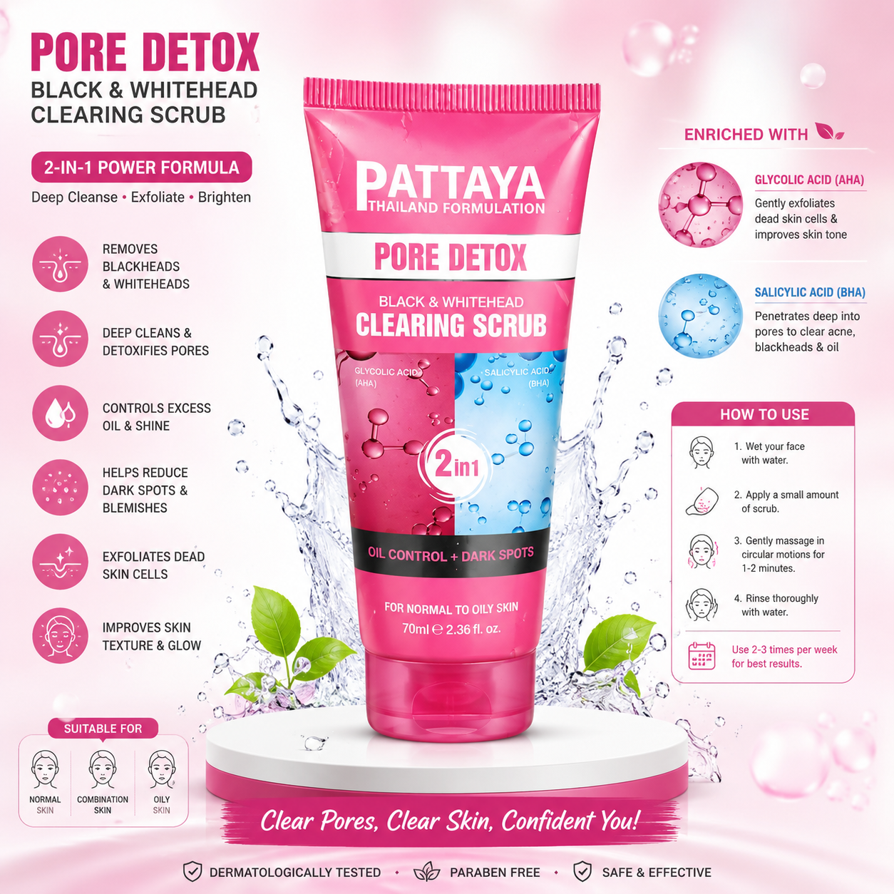 Pattaya Pore Detox Black & Whitehead Clearing Scrub 2-in-1 (70ml)