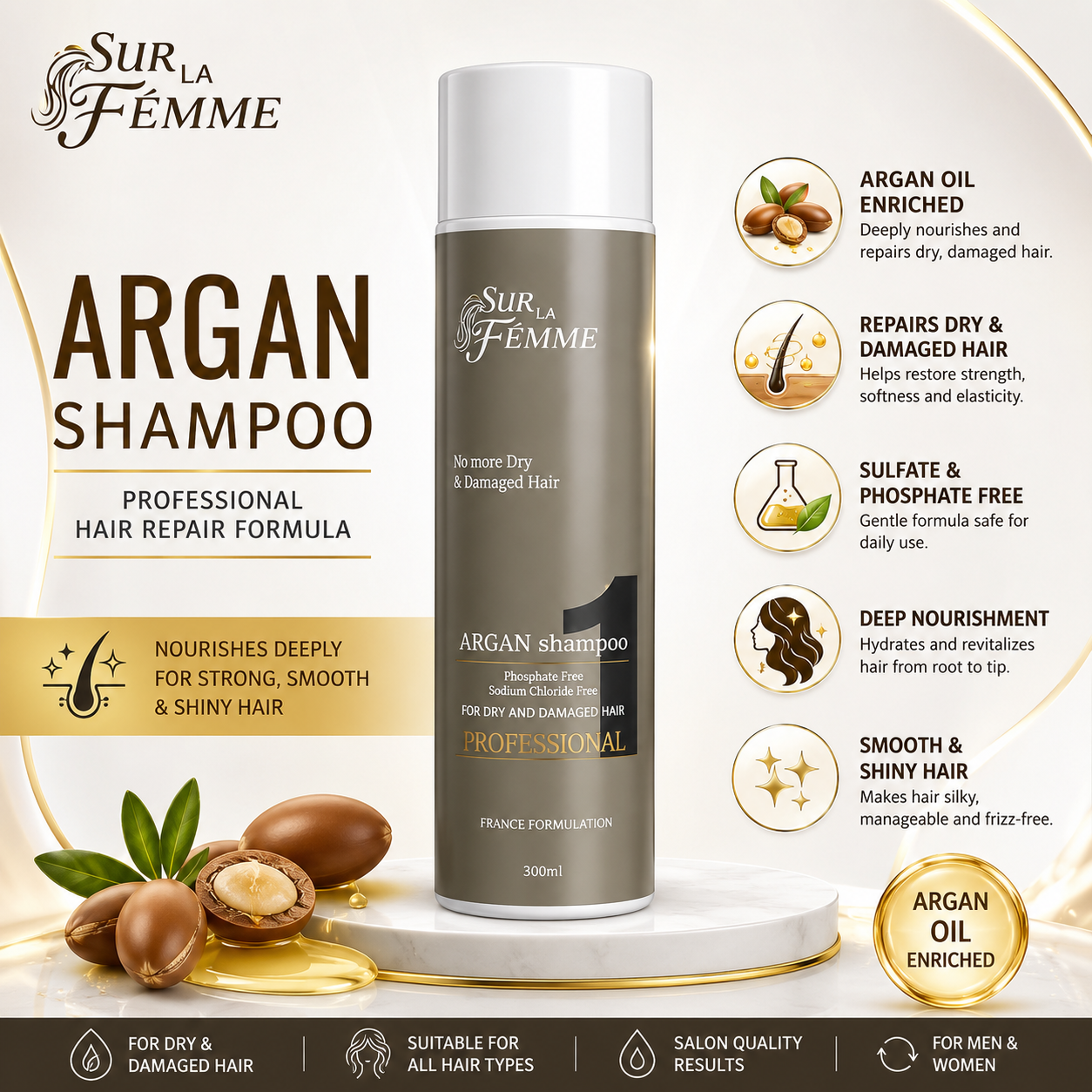Sur La Femme Argan Shampoo – Professional Hair Repair Formula