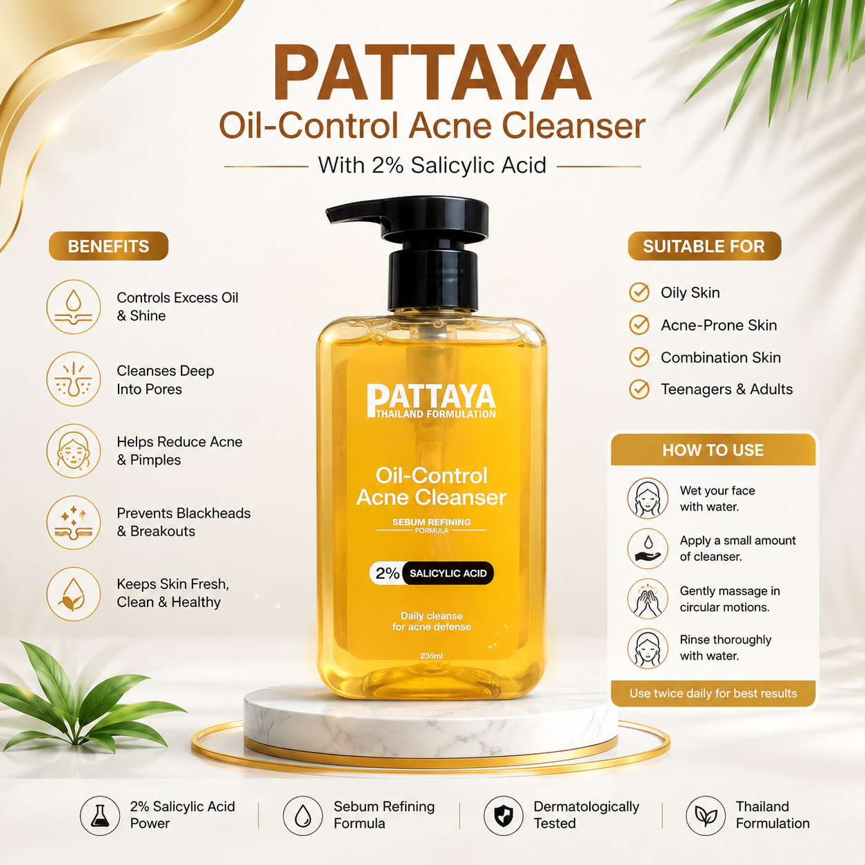 PATTAYA Oil-Control Acne Cleanser with 2% Salicylic Acid (236ml)